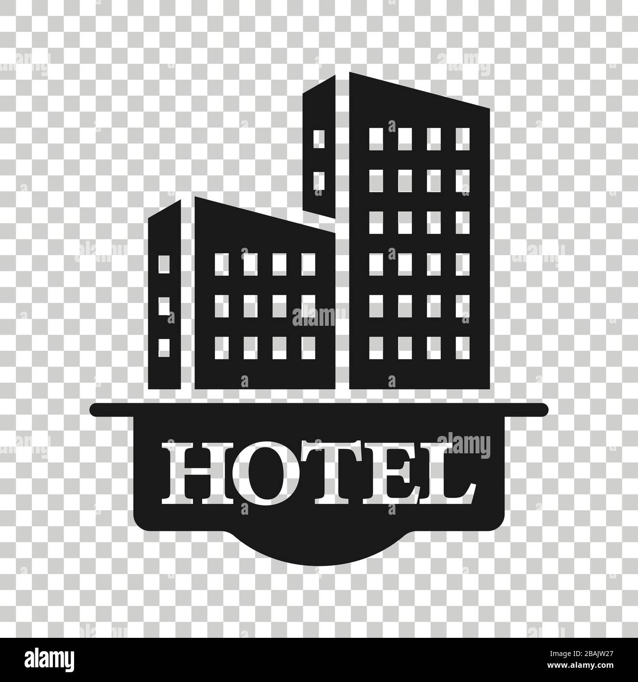 Hotel sign icon in flat style. Inn building vector illustration on white isolated background. Hostel room business concept. Stock Vector