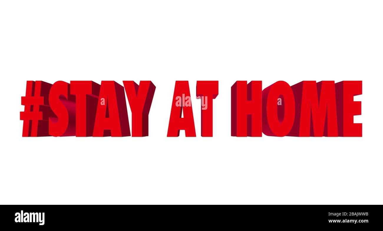 3D red stay at home logo on White background Stock Photo