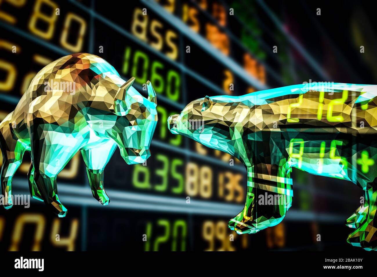 Bull and bear economy concept with 3d rendering bull and bear on stock