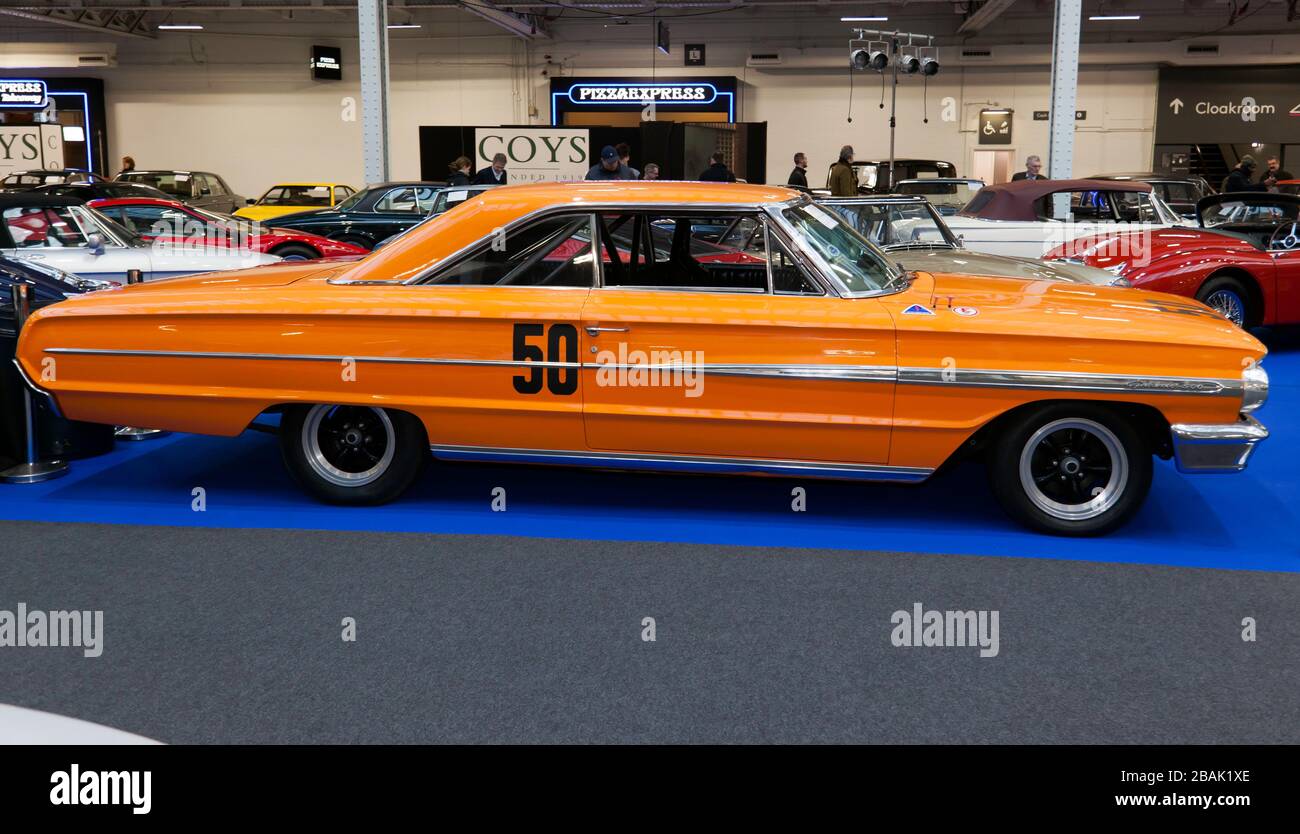 Side view of a 1964,  Ford Galaxie 500 Race Car,  on display at the Coys Auction Area of the 2020 London Classic Car Show Stock Photo