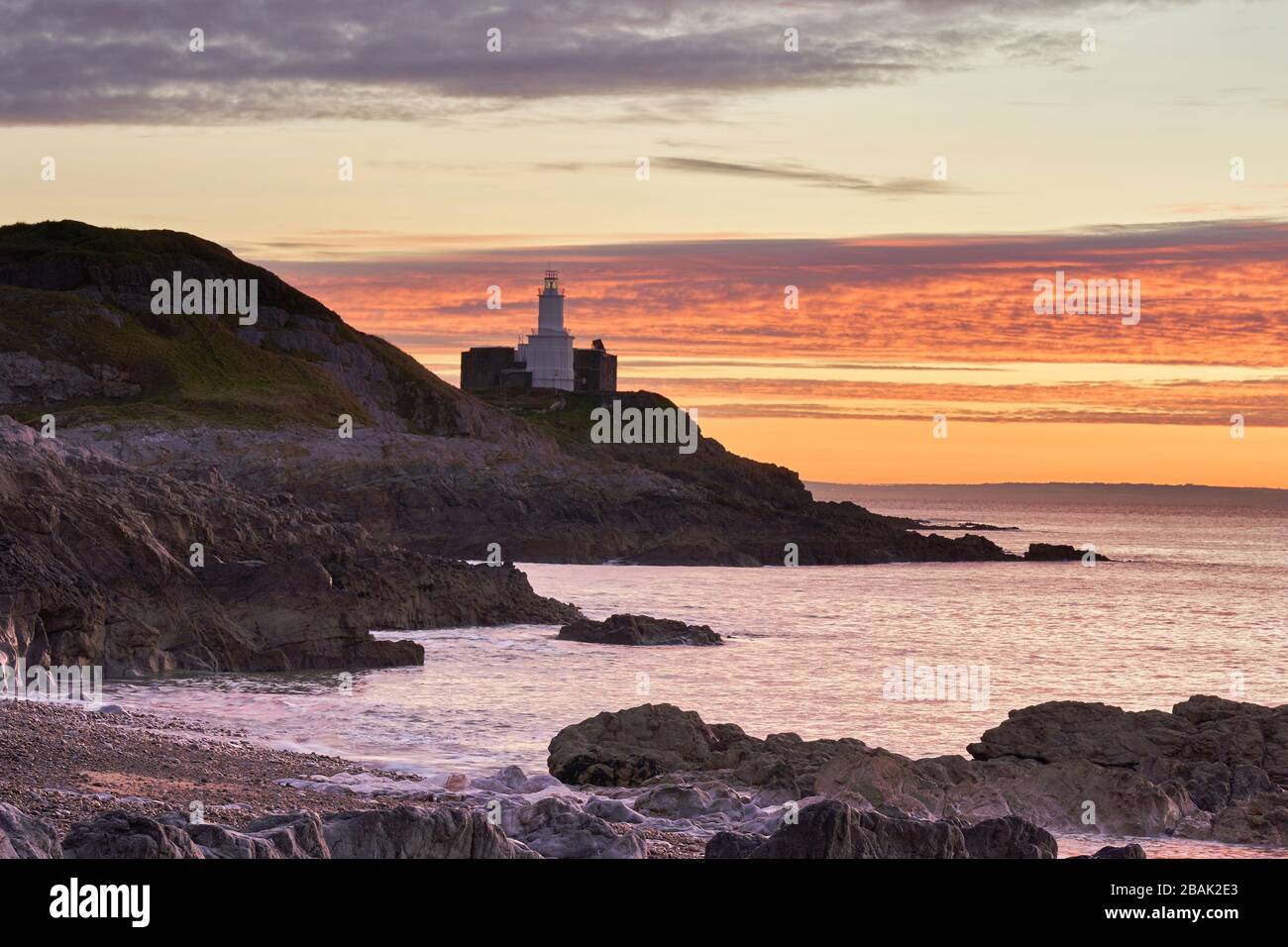 Mumbles Lighthouse near Swansea Gower South Wales Stock Photo
