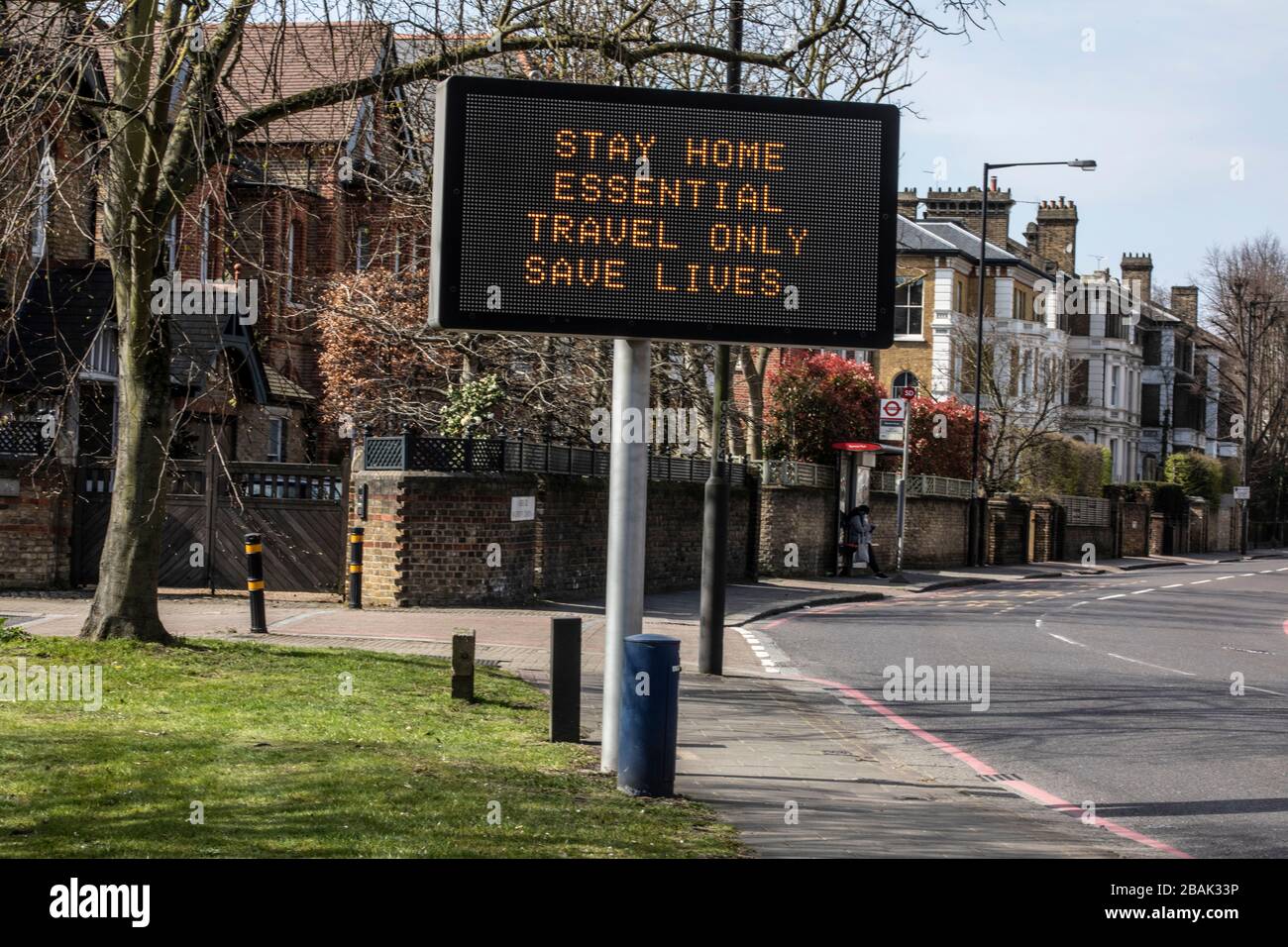 'Stay At Home' advisory signs across the capital of London to try and 'delay phase' the Coronavirus by keeping people at home, London, United Kingdom Stock Photo