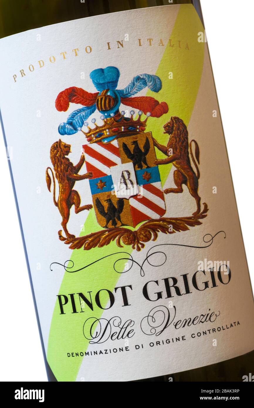 Label on Pinot Grigio Delle Venezie bottle of white wine wine of