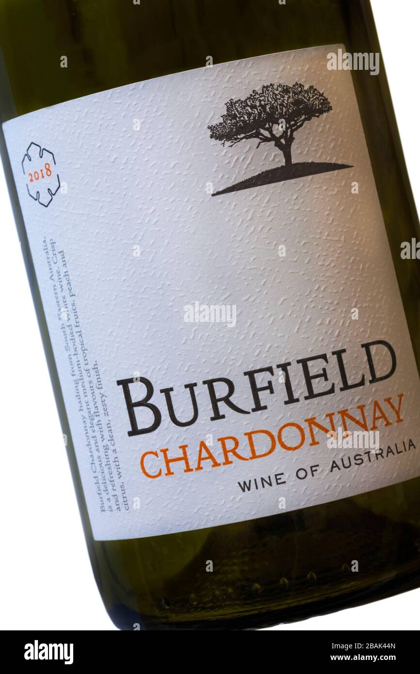 Label on Burfield Chardonnay bottle of white wine - wine of Australia,  Australian Stock Photo - Alamy