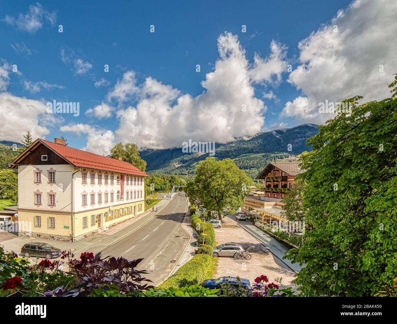 Koetschach-Mauthen (HE), AUSTRIA - AUGUST 14, 2019: the clouds are rising from mountains in typical Alpine mountainscape Stock Photo