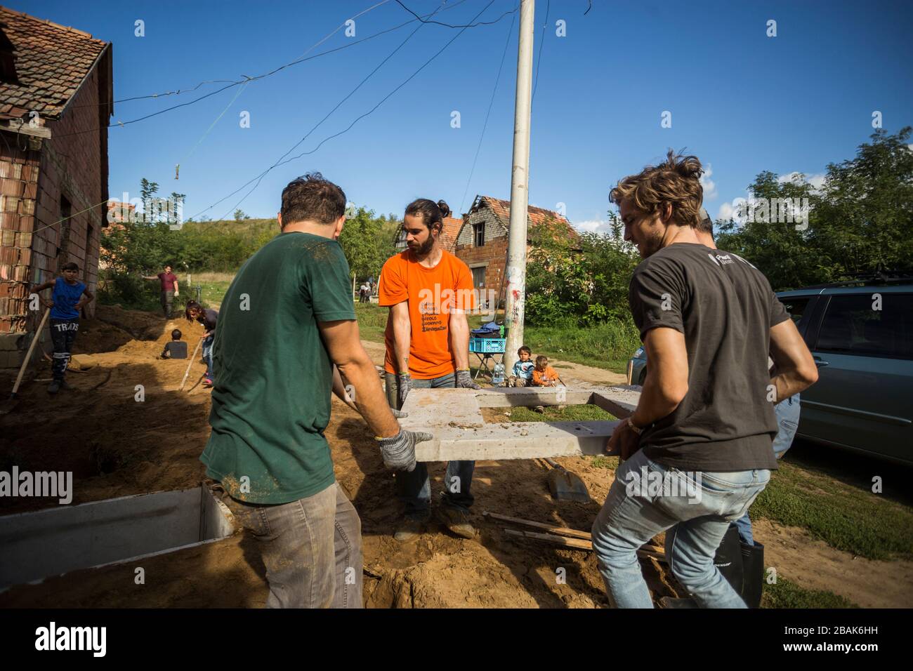 Renovation day by Prezi - helping a poor roma community in rural Hungary Stock Photo