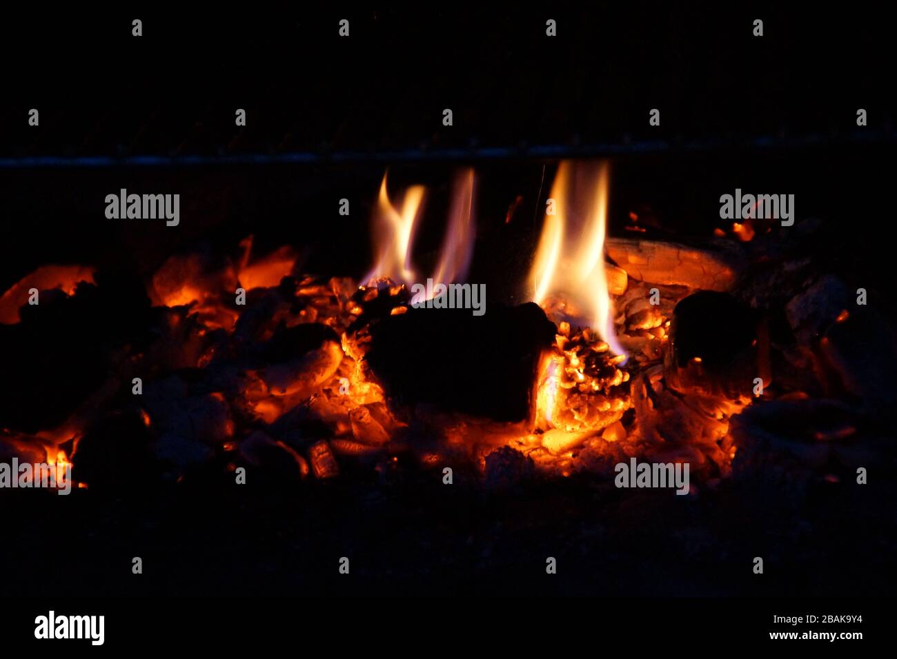 Charcoal Fire Wood Burning Wood And Coal In Fireplace Stock Photo