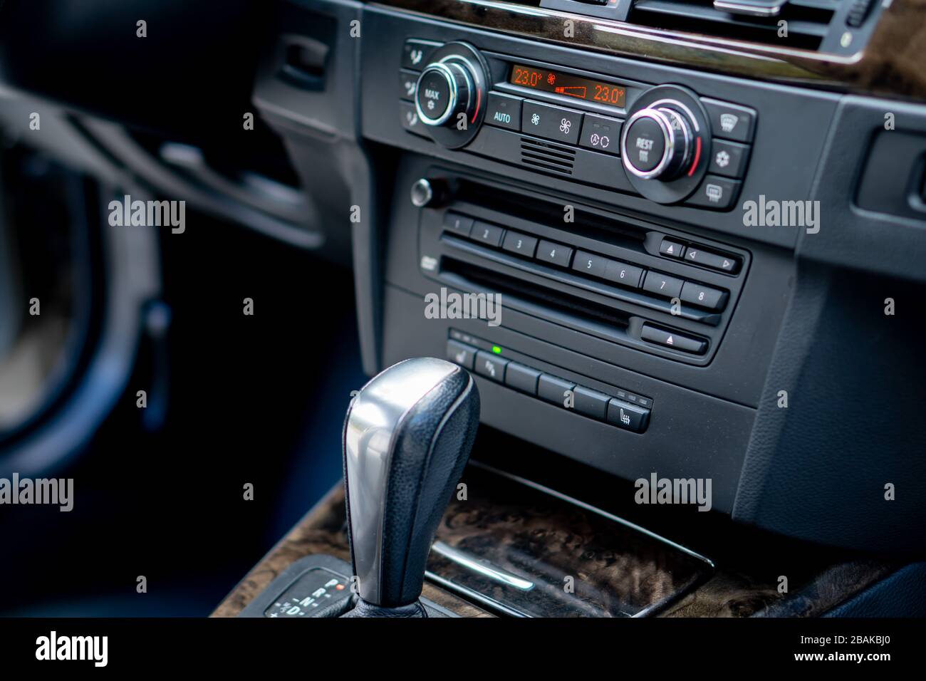 Automatic transmission gear, car interior. Automatic gear stick of a