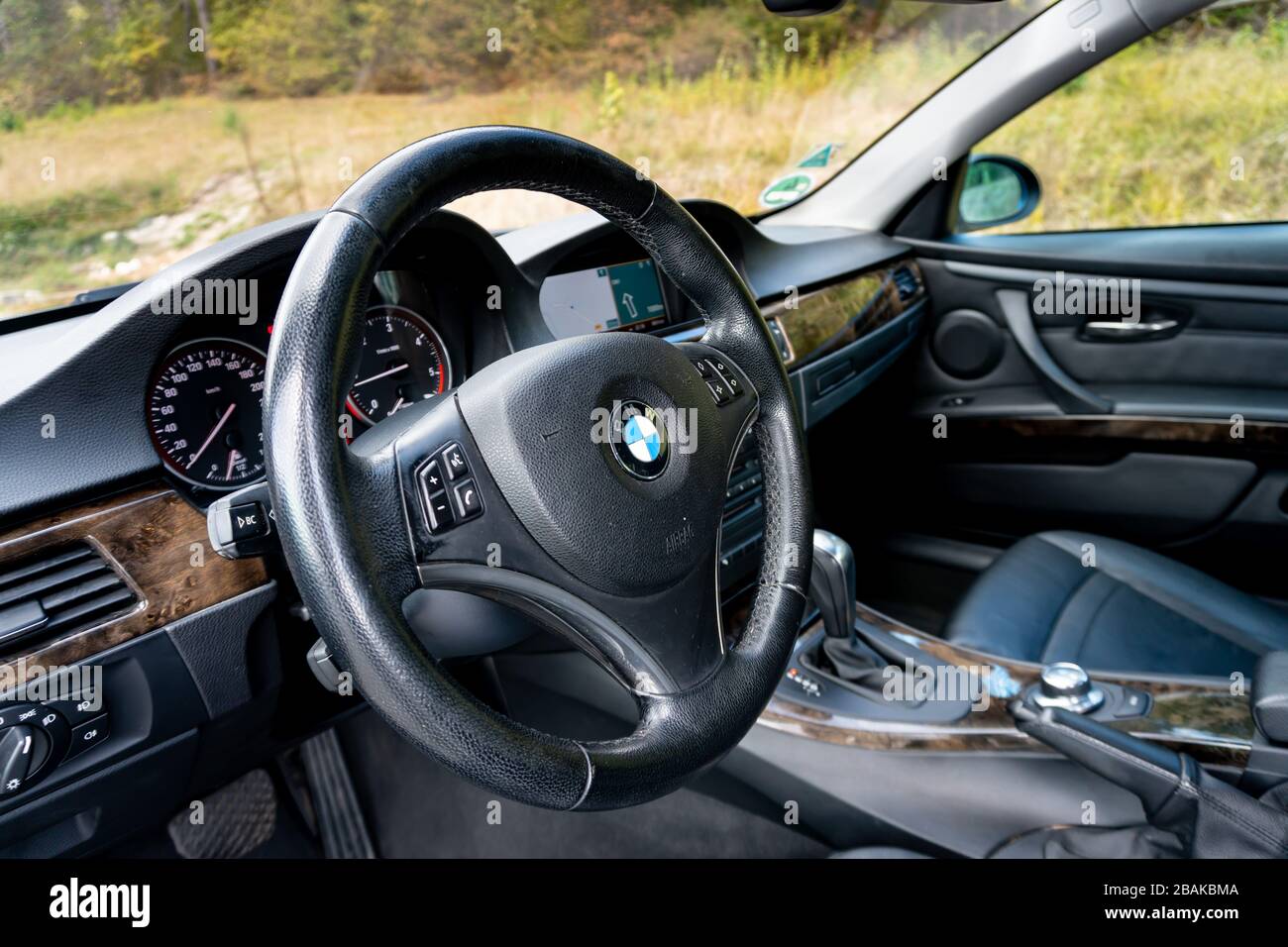 BMW steering wheel close up detailed photo of instrument cluster