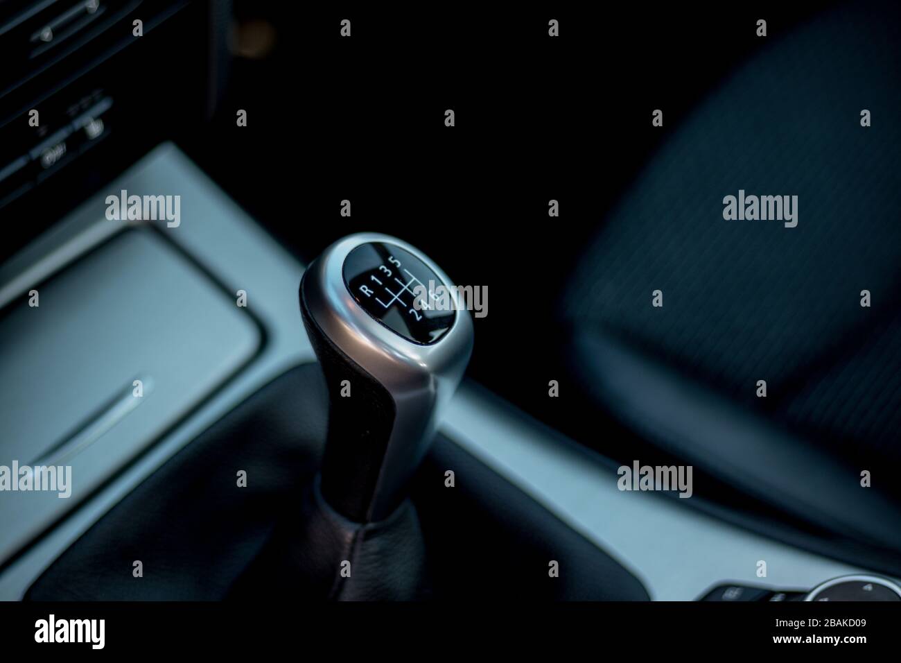 Inside car dashboard view.Detailed closeup photo of manual