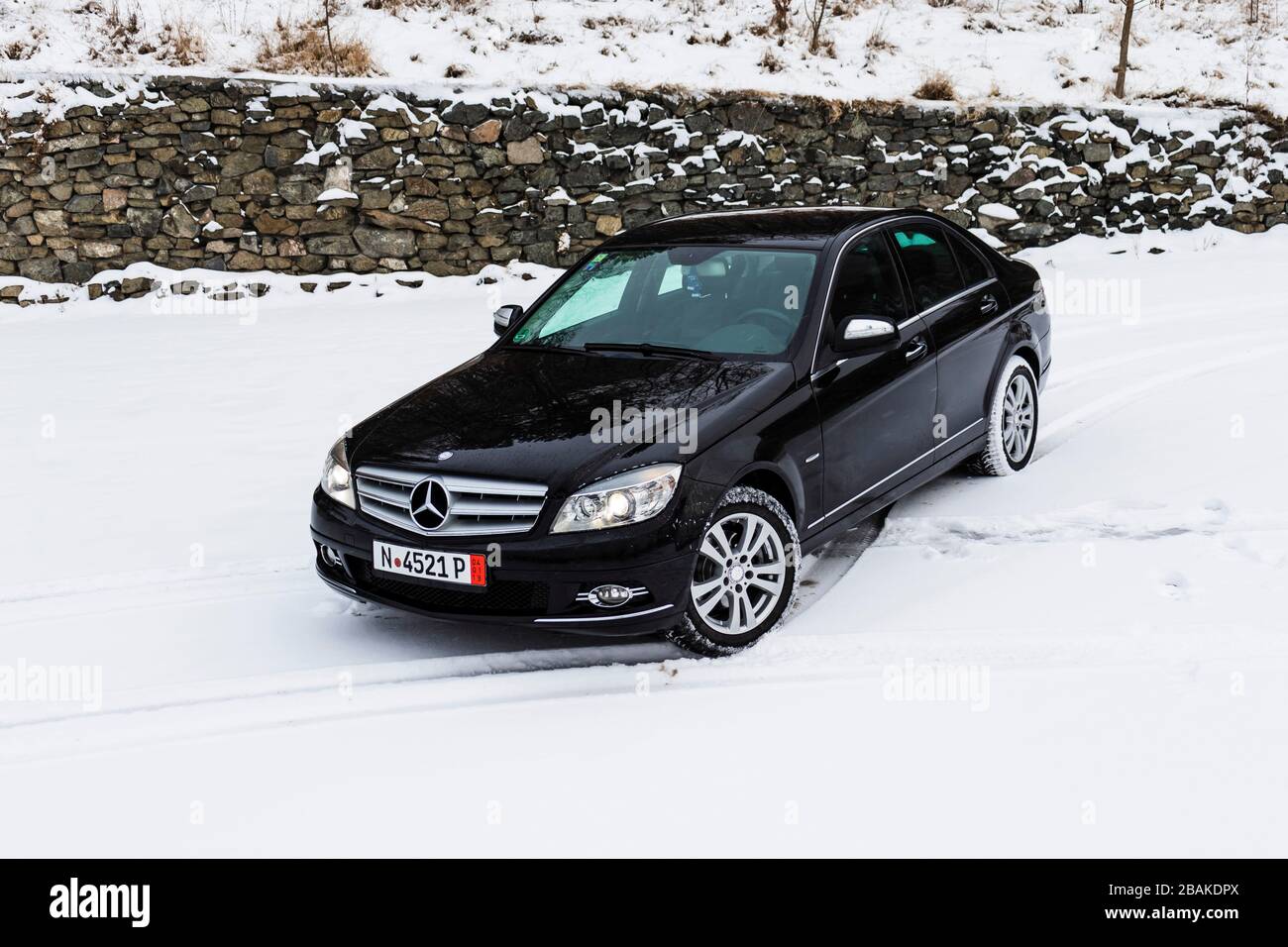 Cluj Napoca/Romania - Octomber 20, 2017: Mercedes Benz W204- year 2011,  Avantgarde equipment, brown luxury leather interior, panoramic sunroof,  memory Stock Photo - Alamy