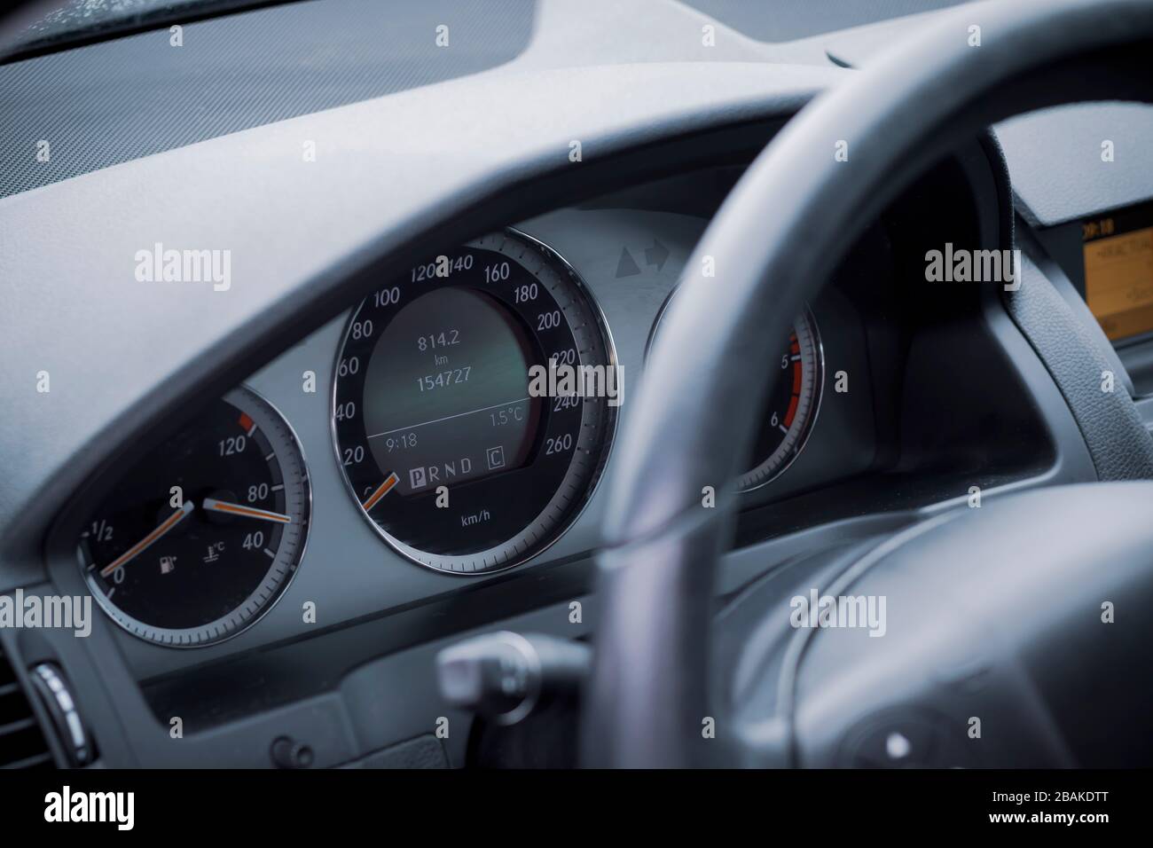 Car dashboard instrument cluster.Car panel indicators, yellow, red