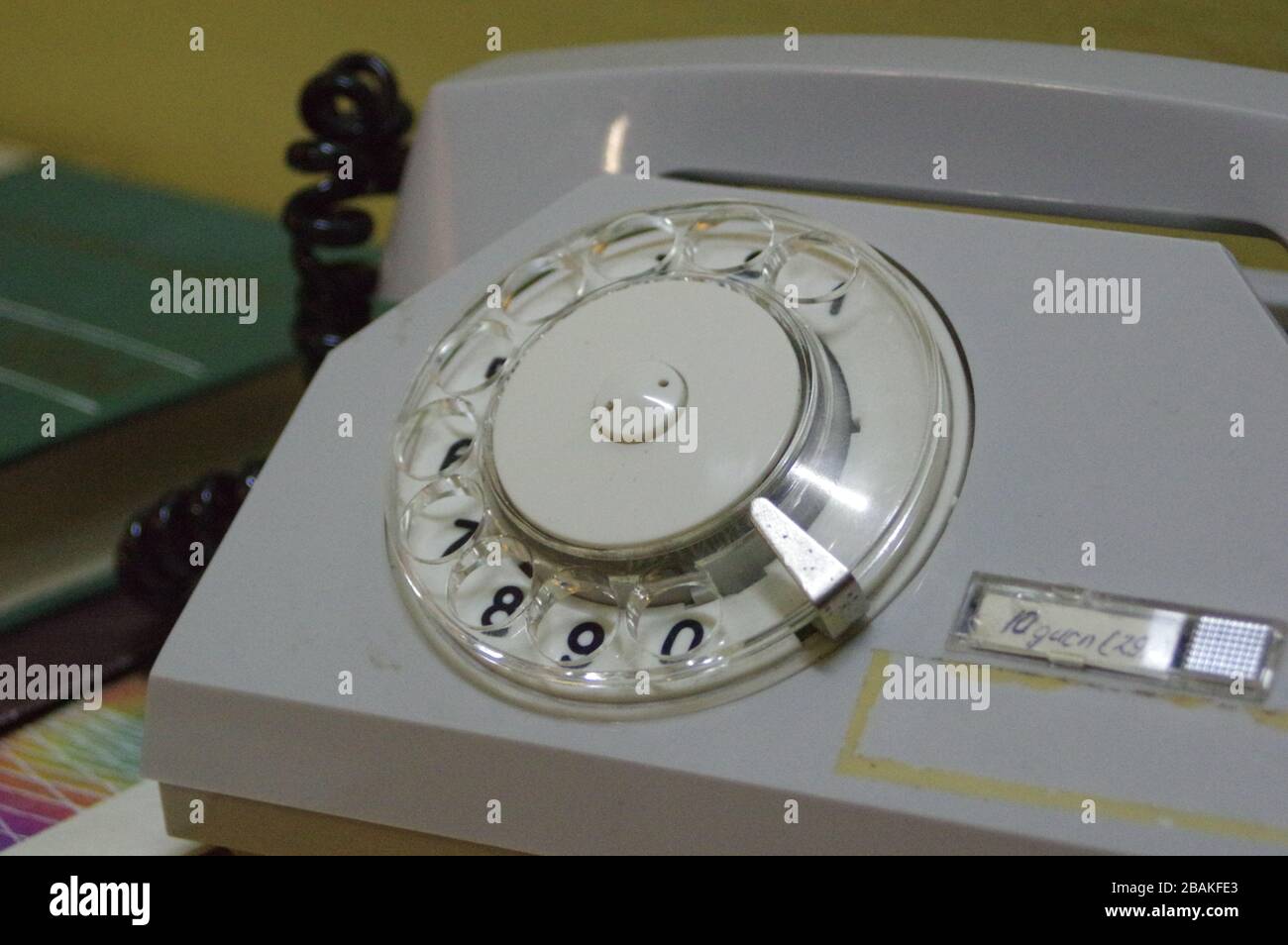 Retro rotary telephone on wood table Stock Photo - Alamy