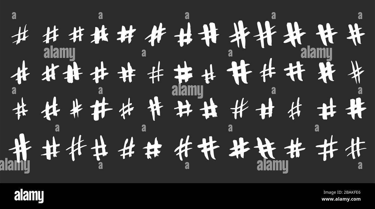Hashtag grunge vector big set. Hand drawn icons for social networks or ...