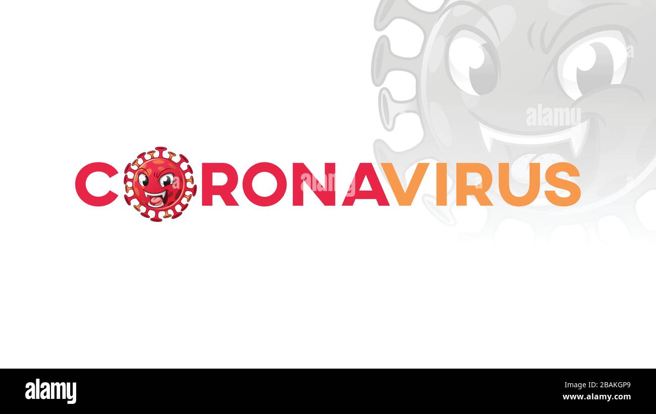 Coronavirus Title Text Banner with Virus Mascot, Cartoon Vector Illustration Logo, in Isolated White Background. Stock Vector