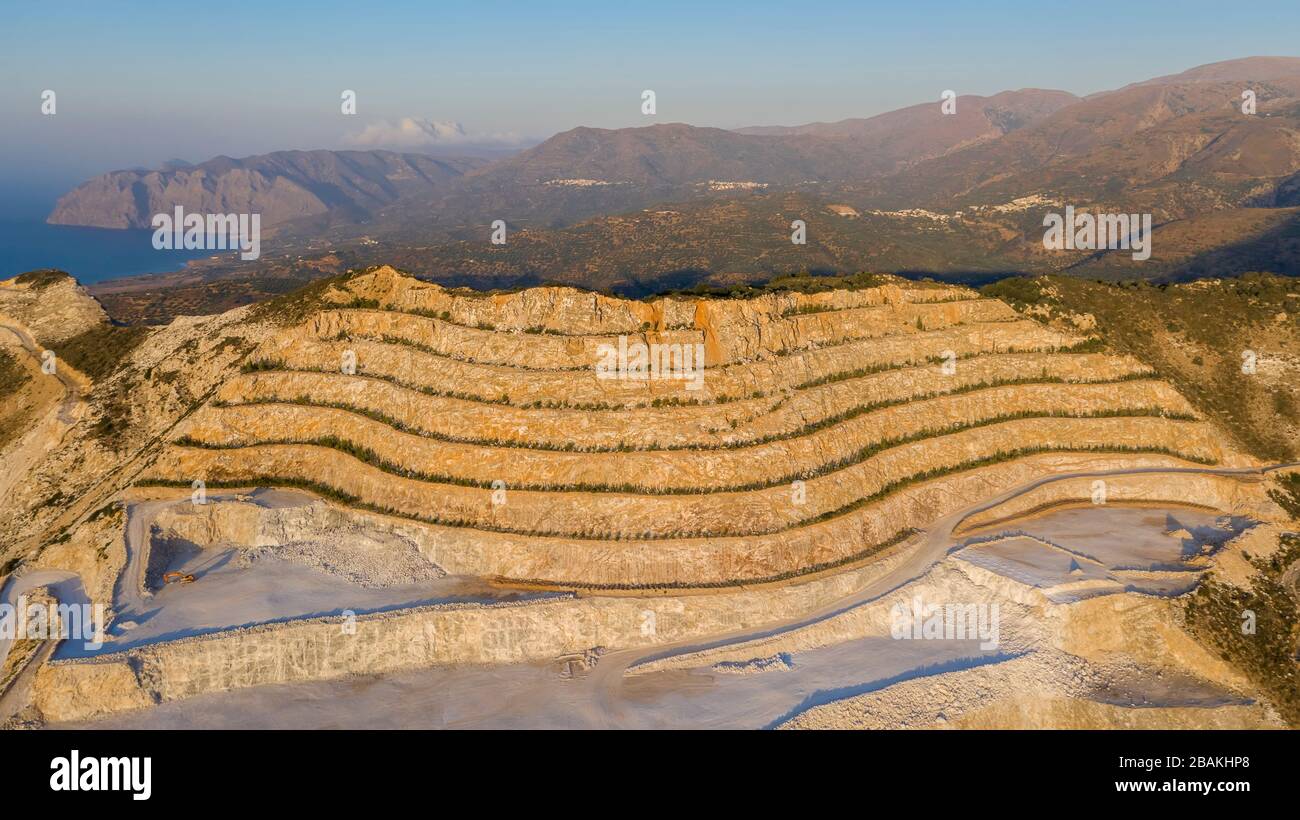 Aerial view of a gypsum quarry mine on the coast of Crete, Greece Stock Photo Alamy
