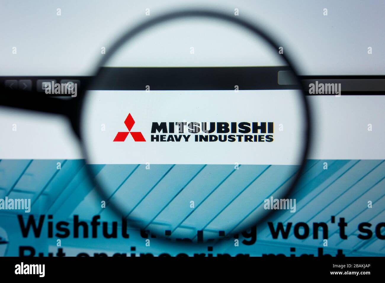 Los Angeles, California, USA - 12 June 2019: Illustrative Editorial of Mitsubishi Heavy Industries website homepage. Mitsubishi Heavy Industries logo Stock Photo