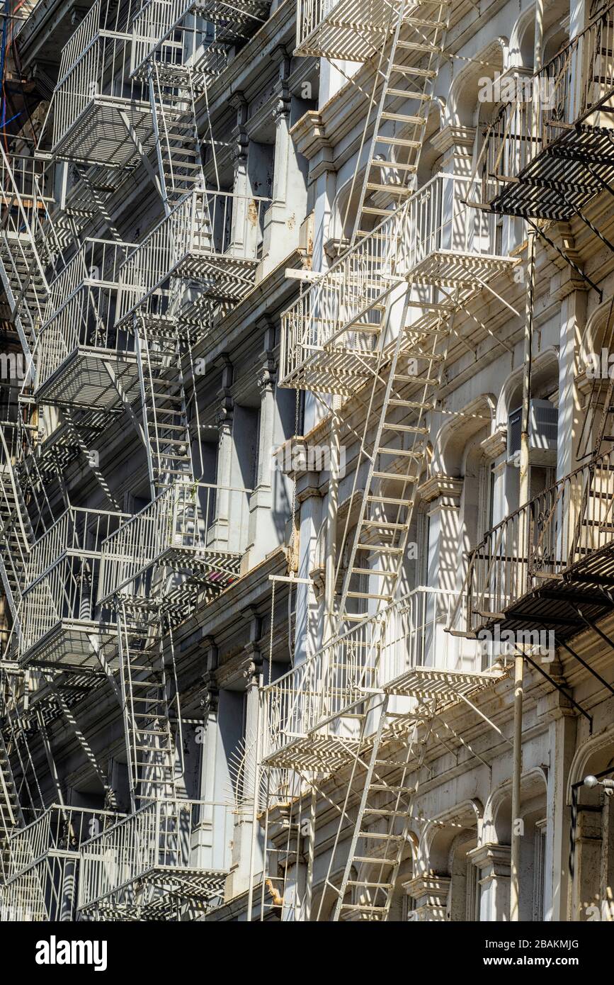 New York. Manhattan. Fire escape ladders Stock Photo Alamy