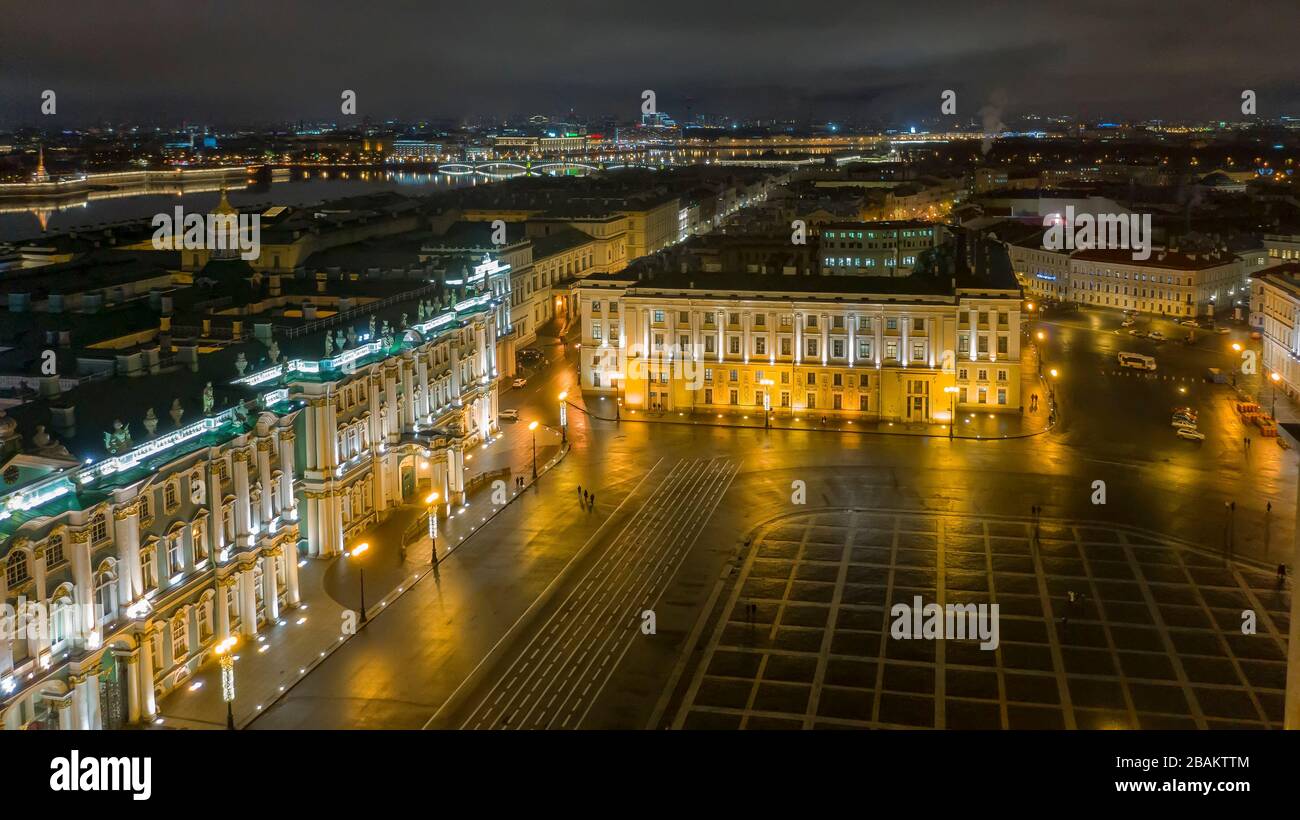 Aerial view to Palace square with Winter Palace and Alexander Column in ...