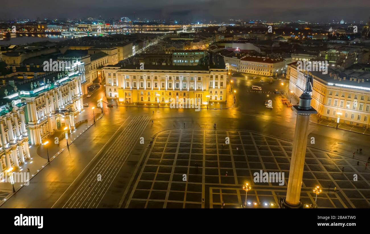 Aerial view to Palace square with Winter Palace and Alexander Column in ...