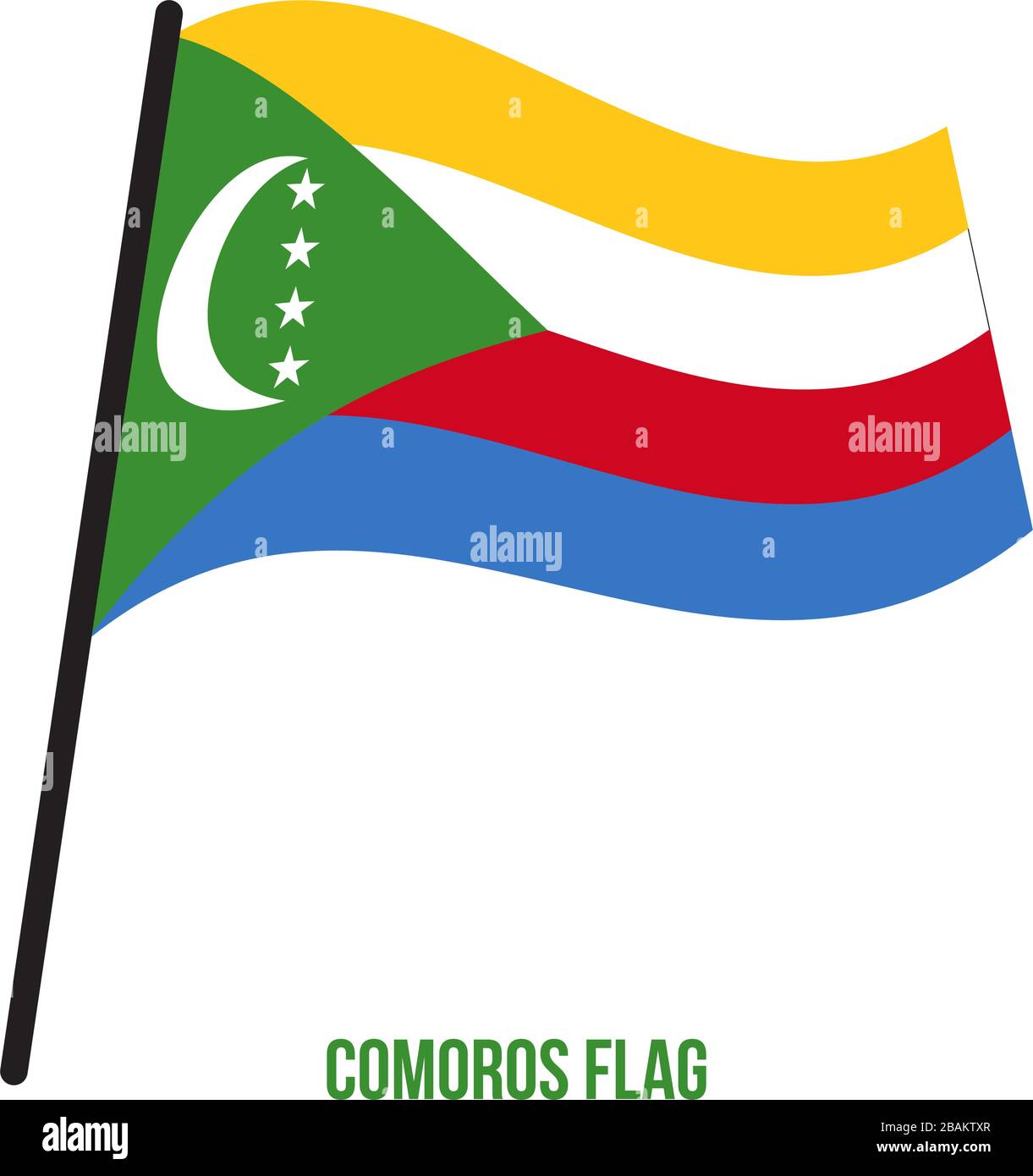 Comoros Flag Waving Vector Illustration on White Background. Comoros National Flag. Stock Vector