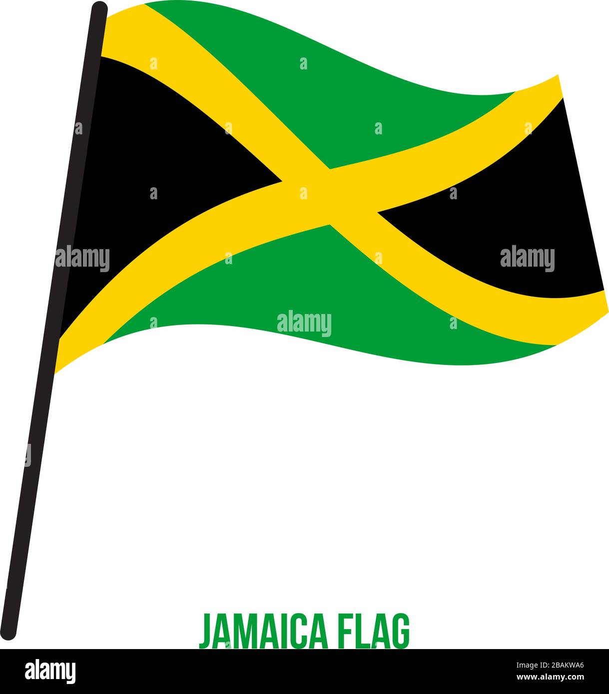 Jamaica Flag Waving Vector Illustration on White Background. Jamaica National Flag Stock Vector