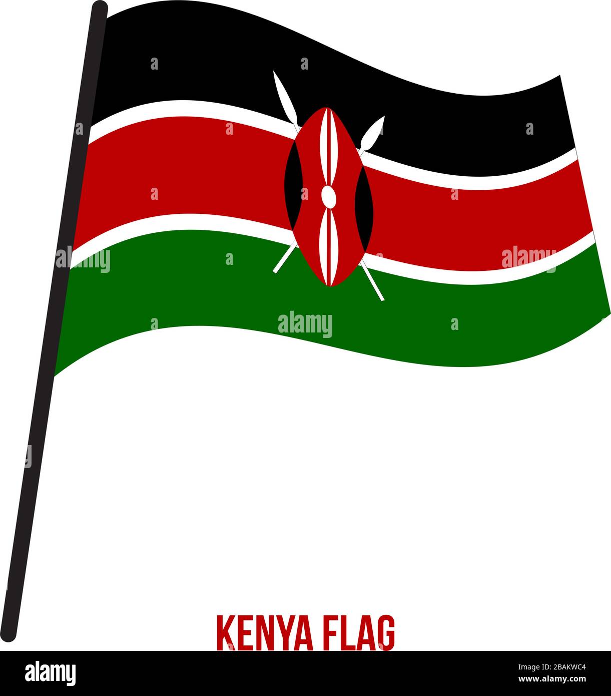 Kenya Flag Waving Vector Illustration on White Background. Kenya National Flag. Stock Vector