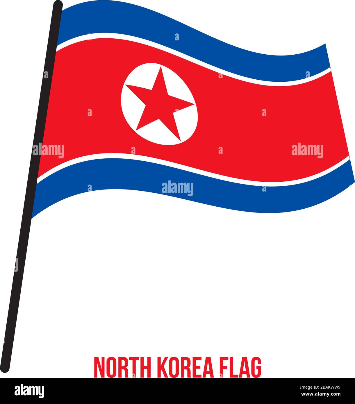 North Korea Flag Waving Vector Illustration on White Background. North Korea National Flag. Stock Vector
