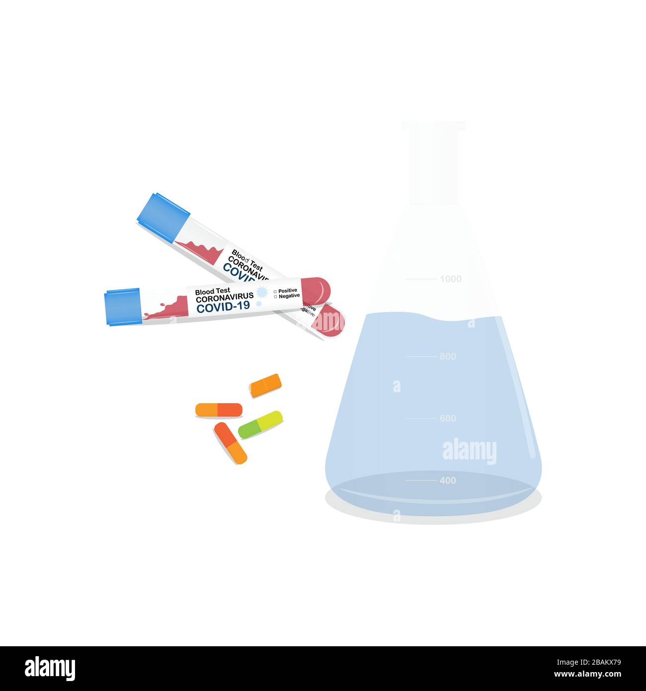Chemical laboratory equipment covid19, Erlenmeyer flask, rapid test