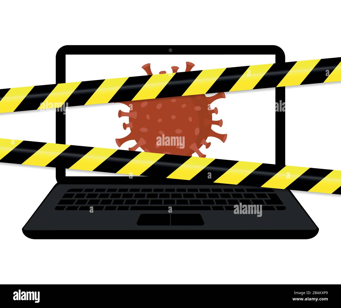 virus inside the laptop with warning tape internet crime vector illustration EPS10 Stock Vector
