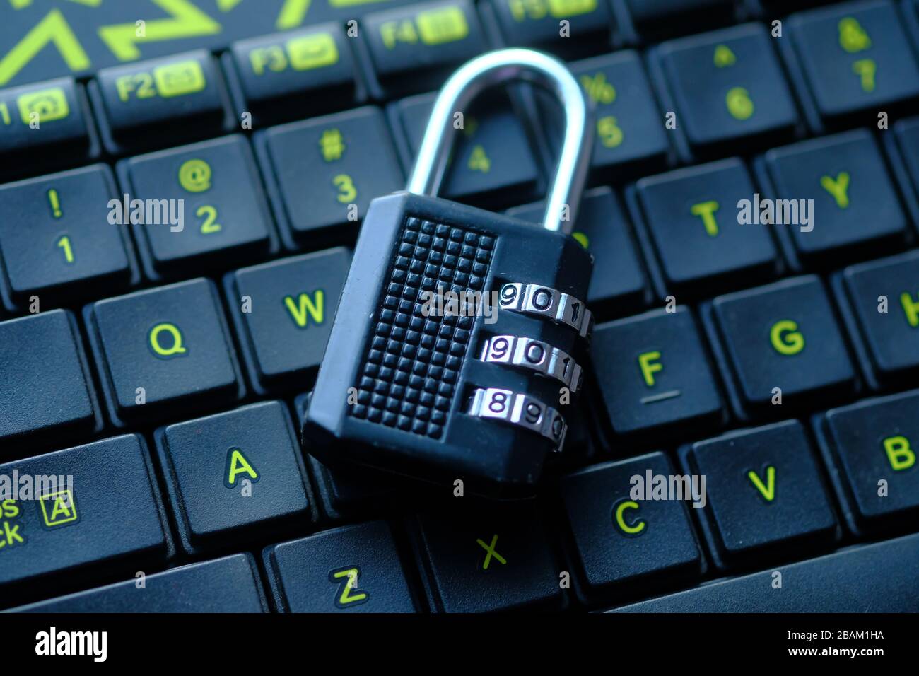 Cyber safety concept, locked, credit card and key on laptop computer