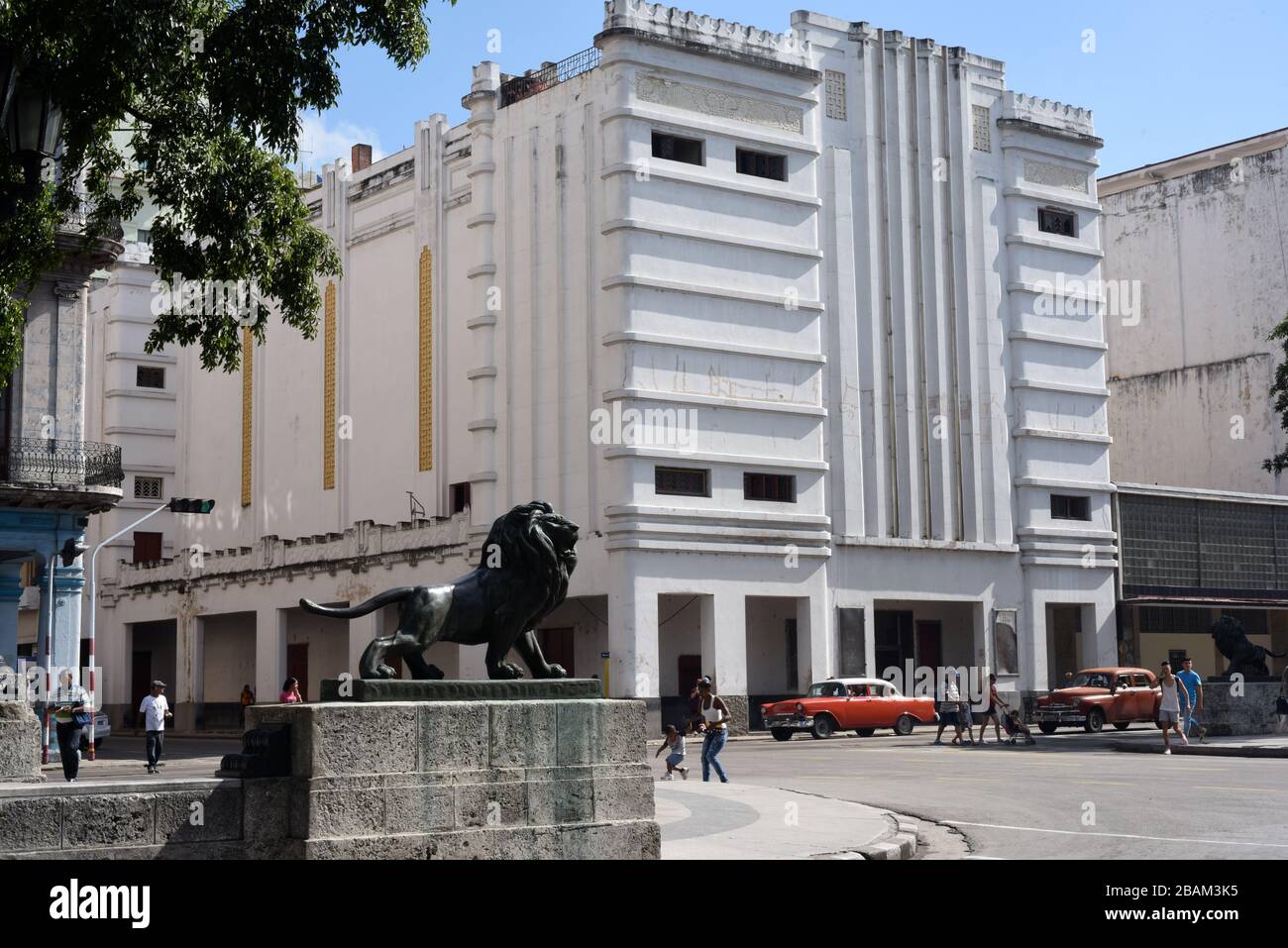people, monument, statue, lion, street, 2014, Cuba Stock Photo