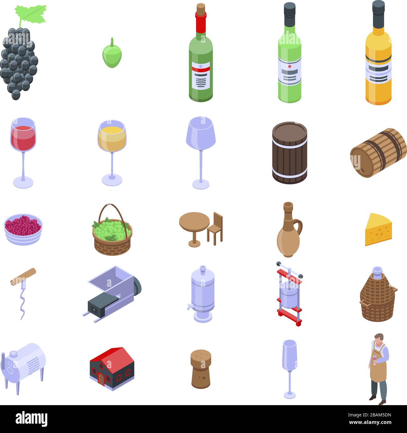 Winemaker icons set, isometric style Stock Vector