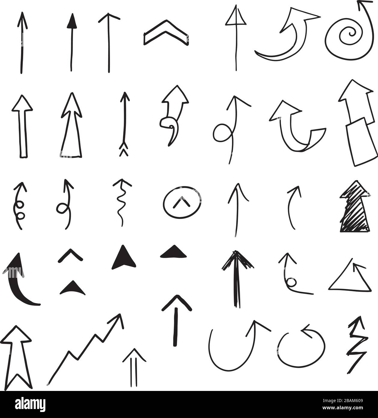 Set of Arrow, doodle drawing on white background Stock Vector Image ...
