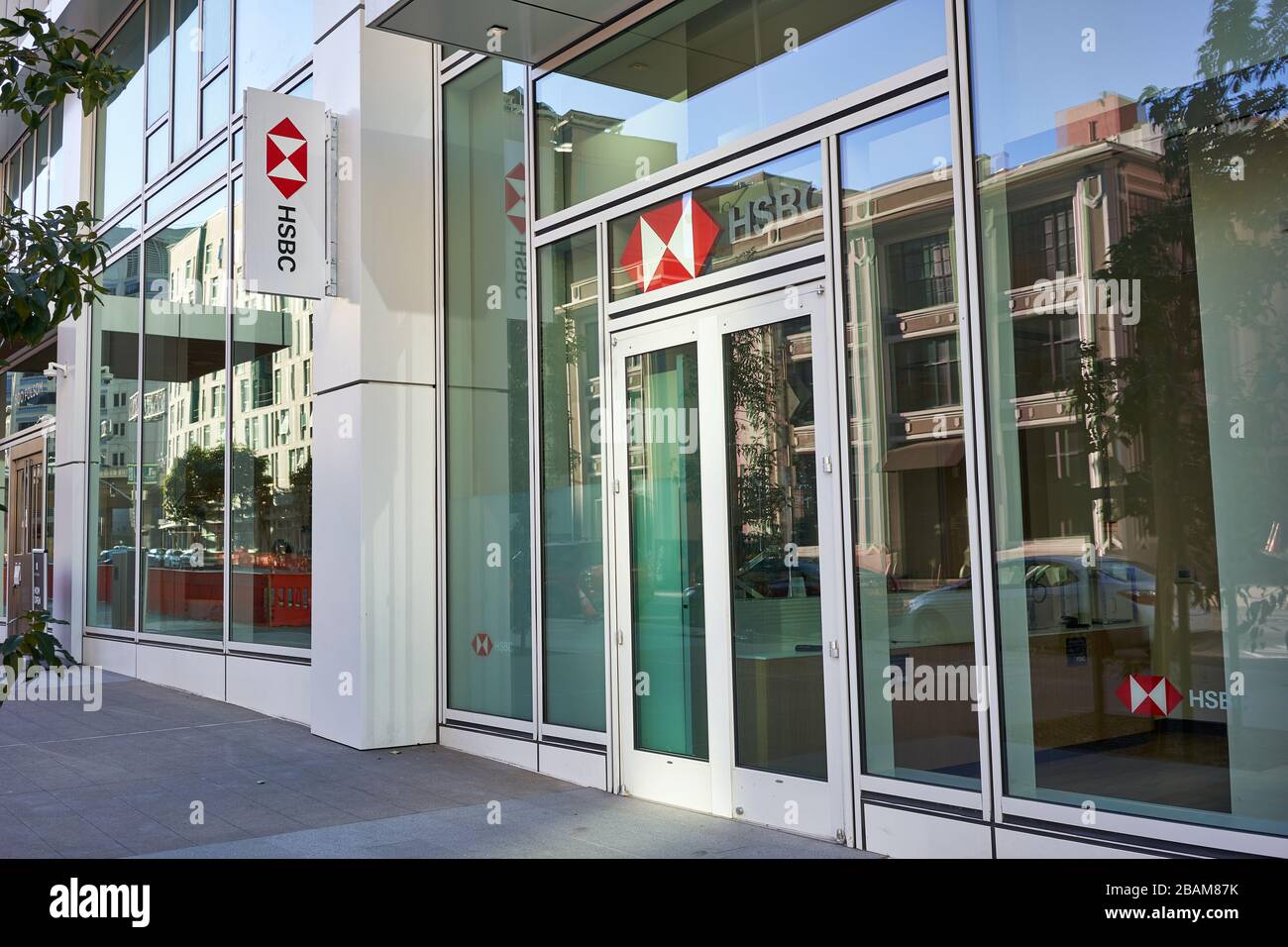 A branch of HSBC Bank USA in the Financial District of San Francisco, California, seen on Sunday, Feb 9, 2020. Stock Photo