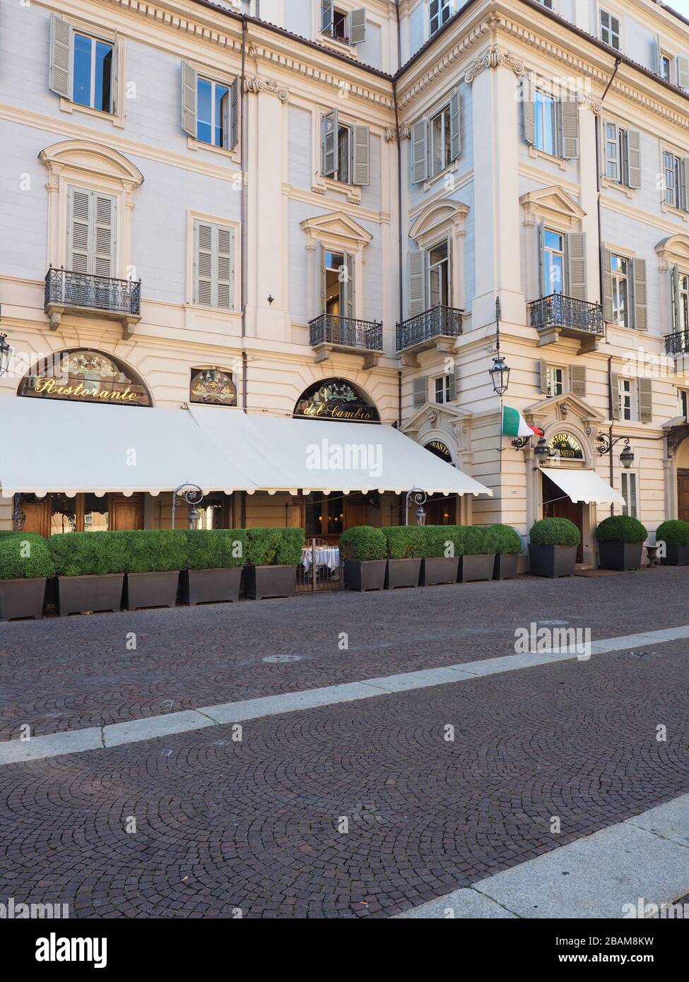 Entry of the famous restaurant del Cambio, existing in the 18th century,Del Cambio owes its fame to the illustrious people who used to have lunch: amo Stock Photo