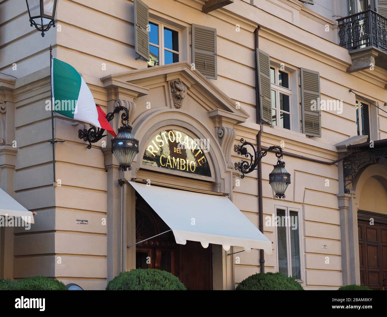 Entry of the famous restaurant del Cambio, existing in the 18th century,Del Cambio owes its fame to the illustrious people who used to have lunch: amo Stock Photo