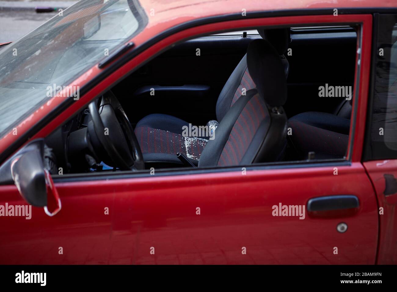vandalism  robbery, car smashed window Stock Photo