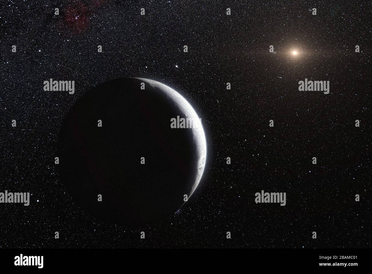 English This Artist S Impression Shows The Distant Dwarf Planet Eris New Observations Have Shown That Eris Is Smaller Than Previously Thought And Almost Exactly The Same Size As Pluto Eris Is Extremely