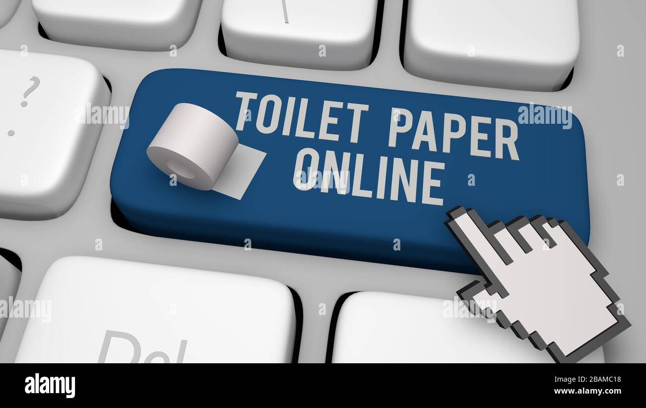 Toilet paper online order keyboard key concept. 3d Illustration render