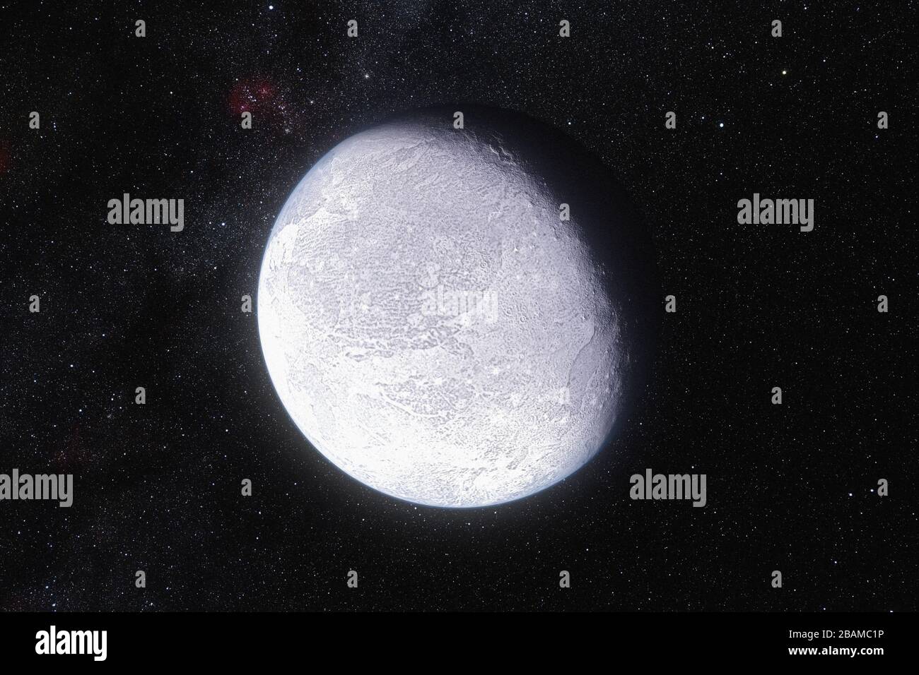 English This Artist S Impression Shows The Distant Dwarf Planet Eris New Observations Have Shown That Eris Is Smaller Than Previously Thought And Almost Exactly The Same Size As Pluto Eris Is Extremely