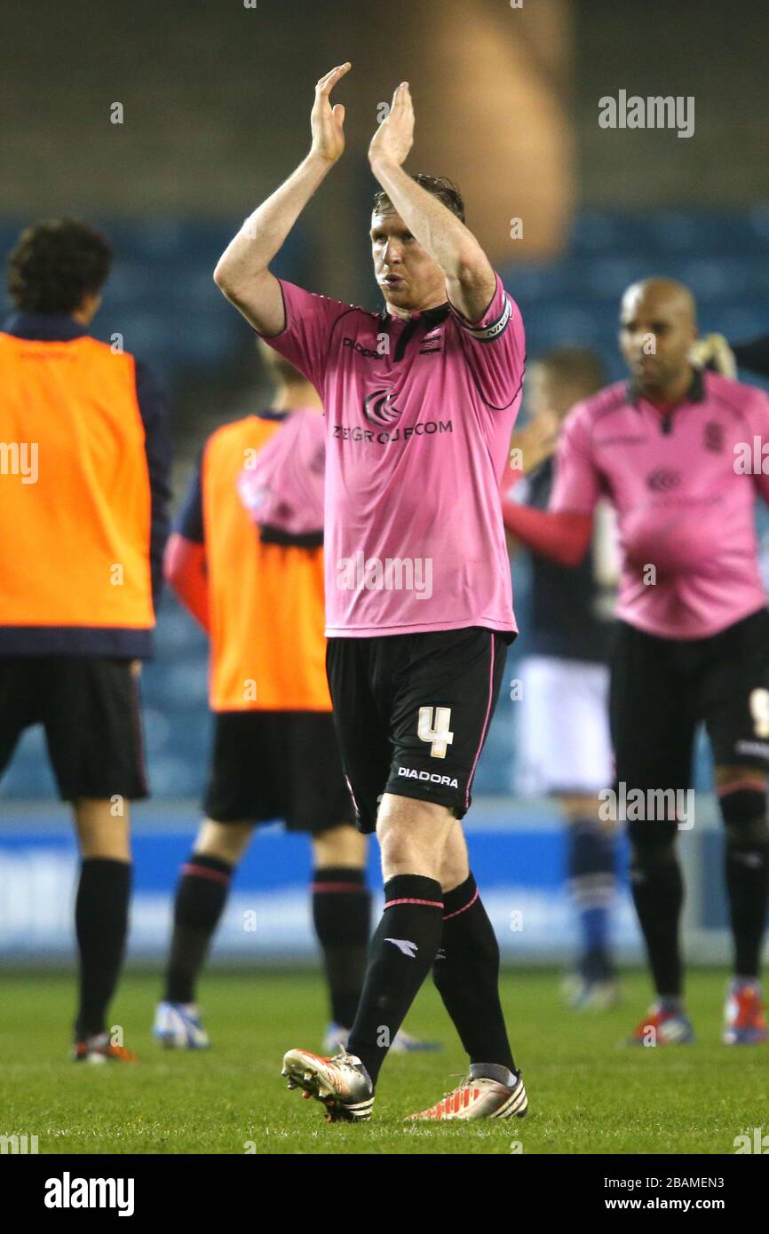Birmingham City's Stephen Caldwell acknowledges the travelling support Stock Photo