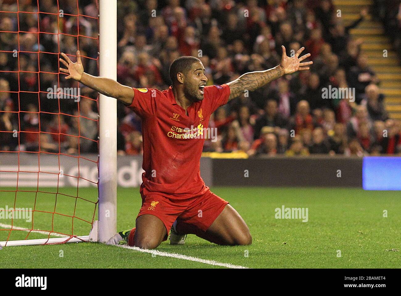 Liverpool's Glen Johnson appeals for a penalty Stock Photo