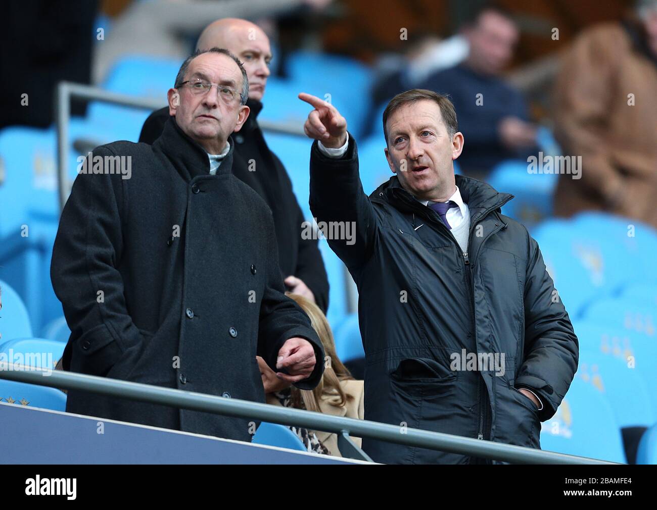 Swansea chairman Huw Jenkins (right) in the stands Stock Photo