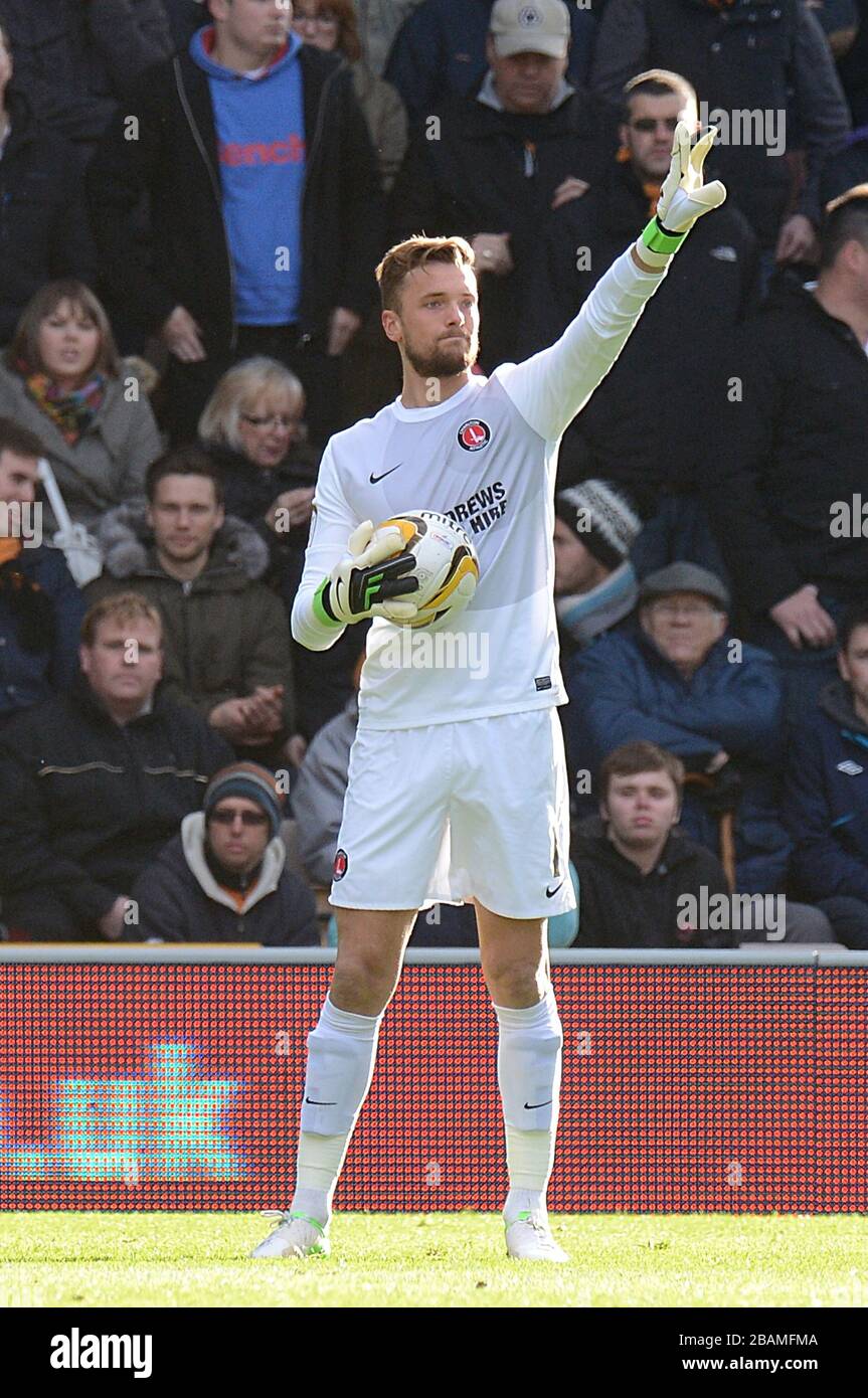 Charlton Athletic goalkeeper Ben Hamer directs his back line Stock Photo