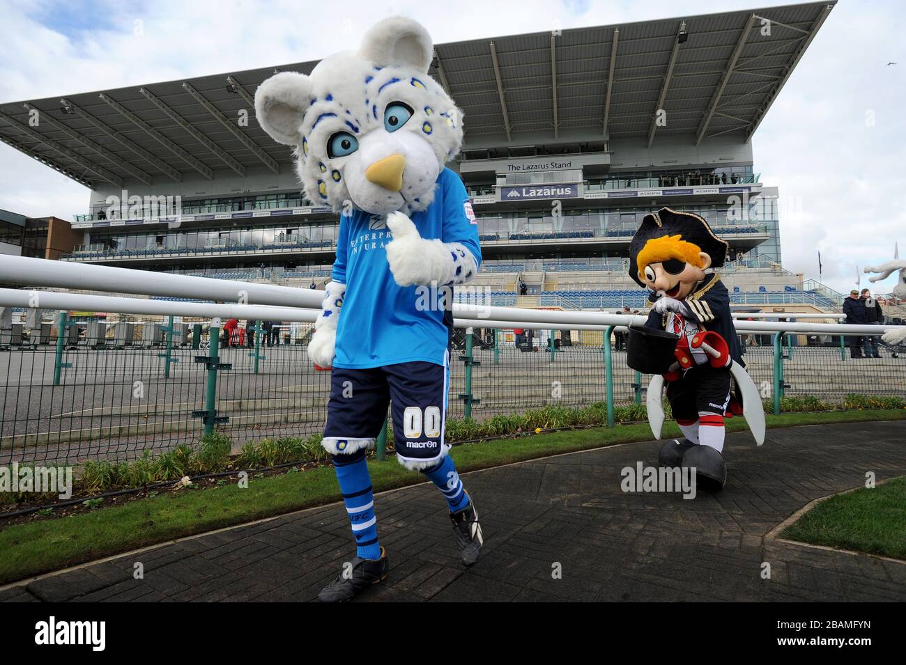 Leeds United mascot Kop Kat and Sheffield United mascot Captain Blade (right) in the parade ring