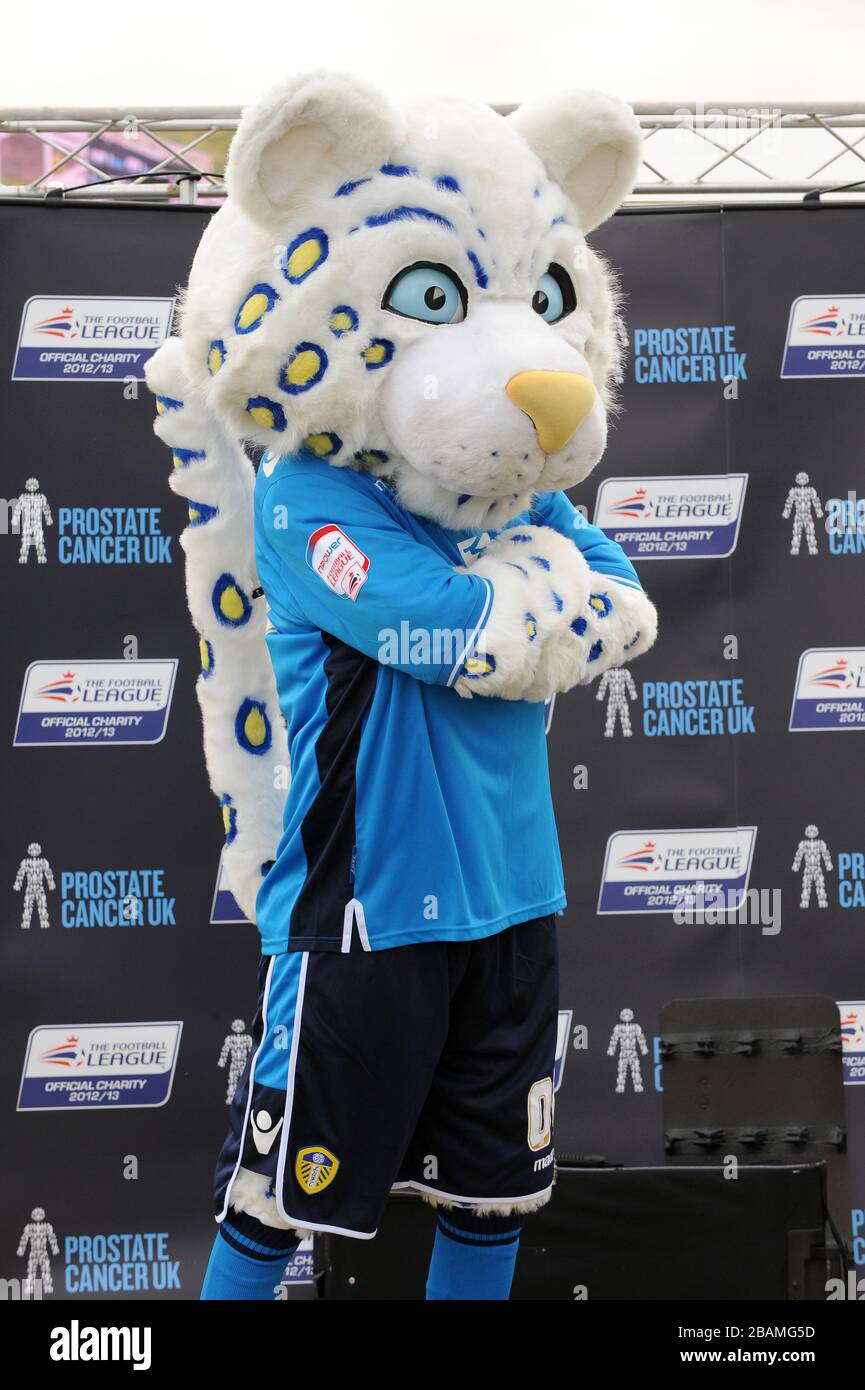Leeds United mascot Kop Kat, following the Football League Mascot Race, in support of Prostate Cancer UK. Stock Photo