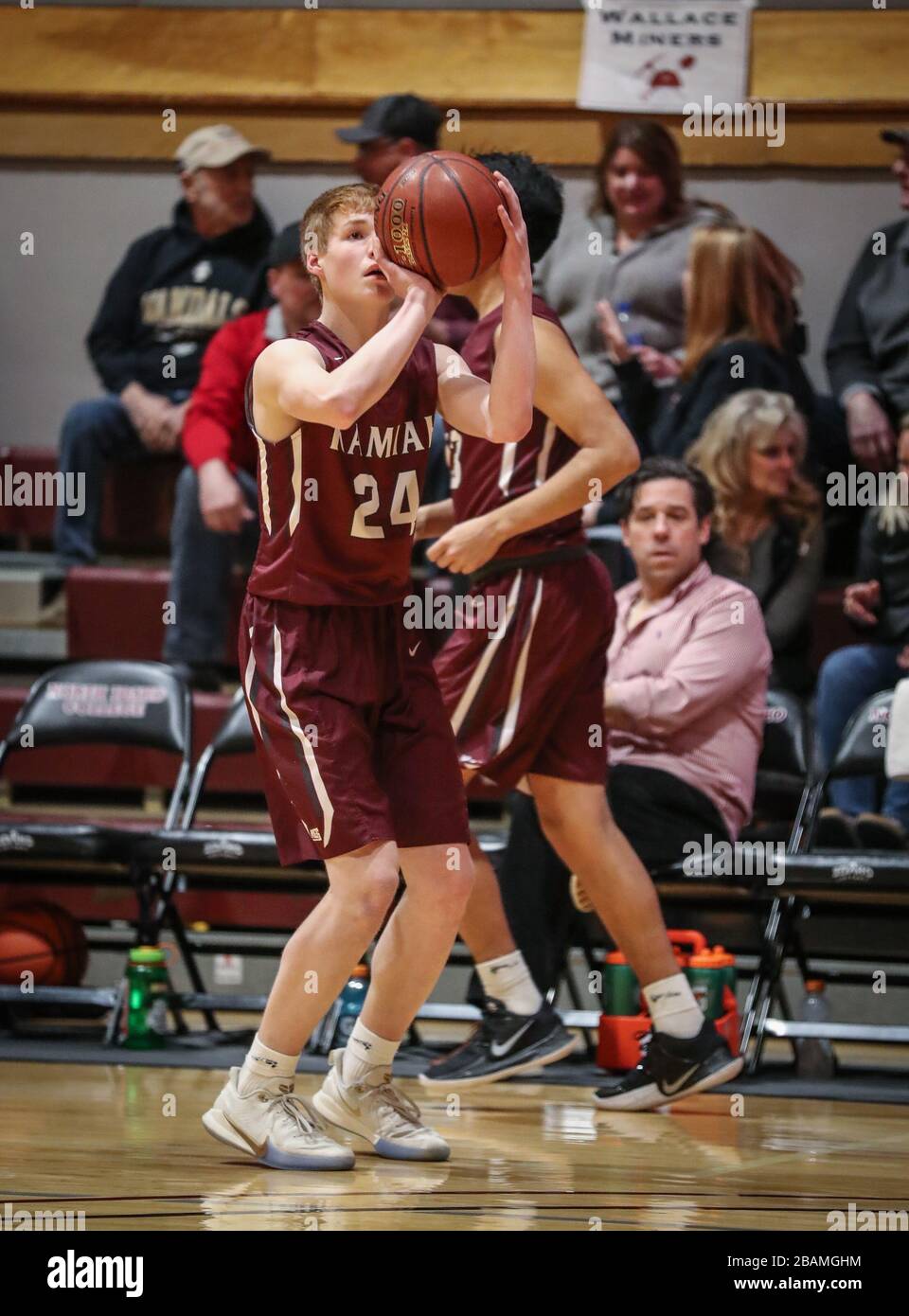 Basketball action with Wallace vs Kamiah High School in Coer d'Alene