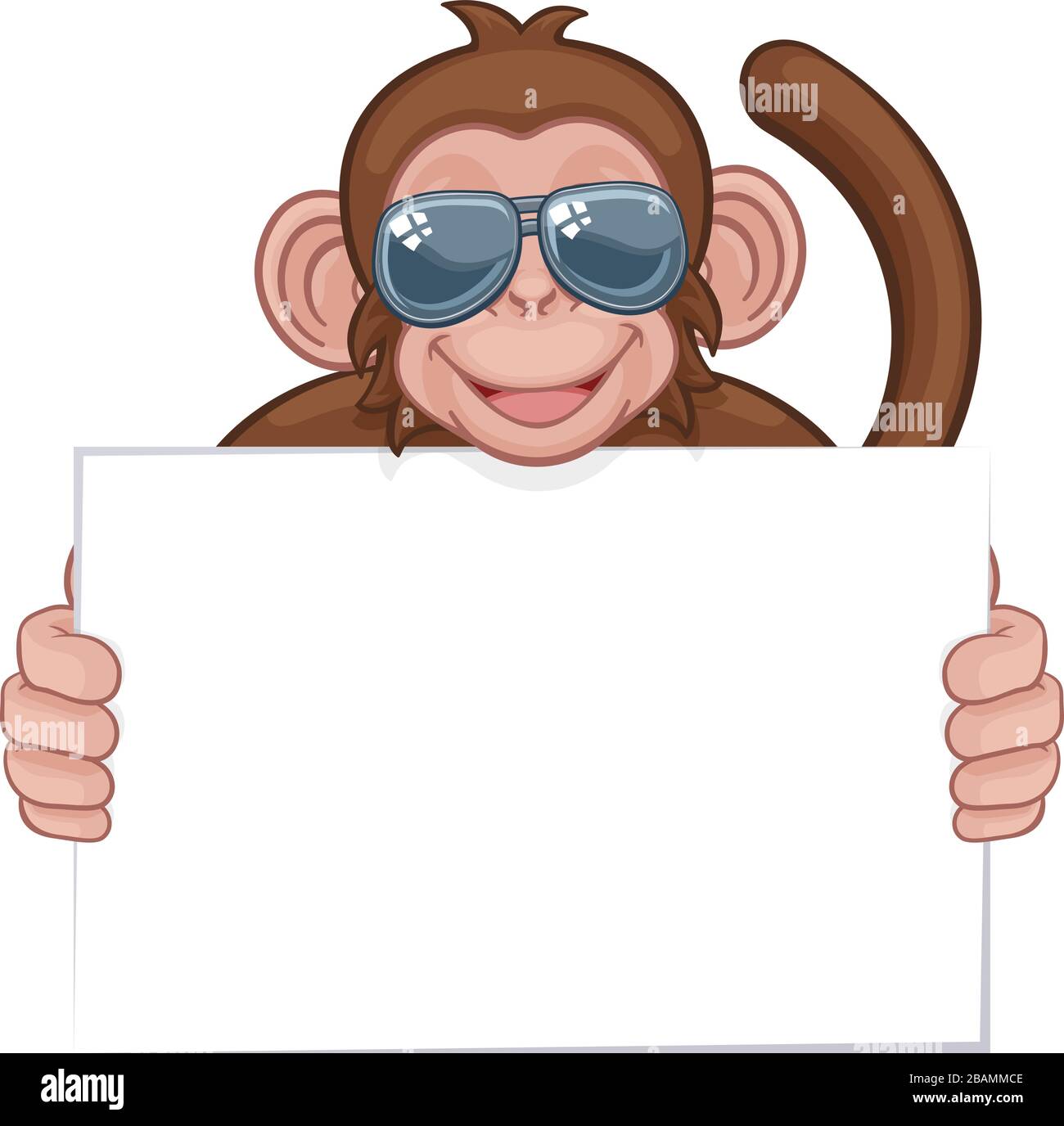 Monkey Sunglasses Cartoon Animal Holding Sign Stock Vector