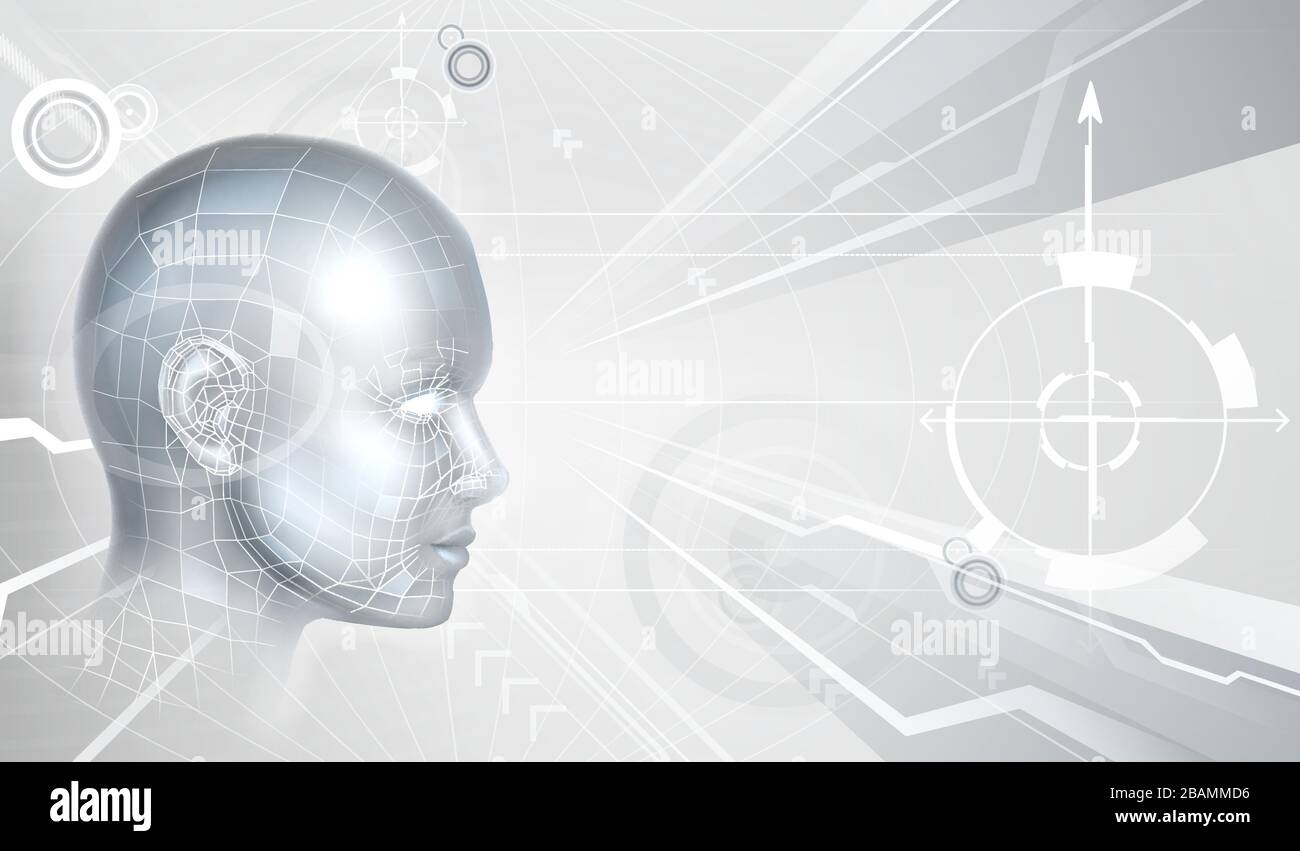 Technology Cyber Face Digital AI Head Background Stock Vector